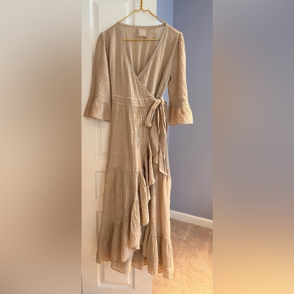 Elegant Beige Wrap Dress